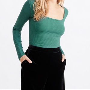 Abercrombie Teal Ribbed Square Neck Top
